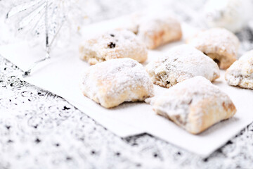 Christmas cookies on bright background. Soft focus. Close up.	