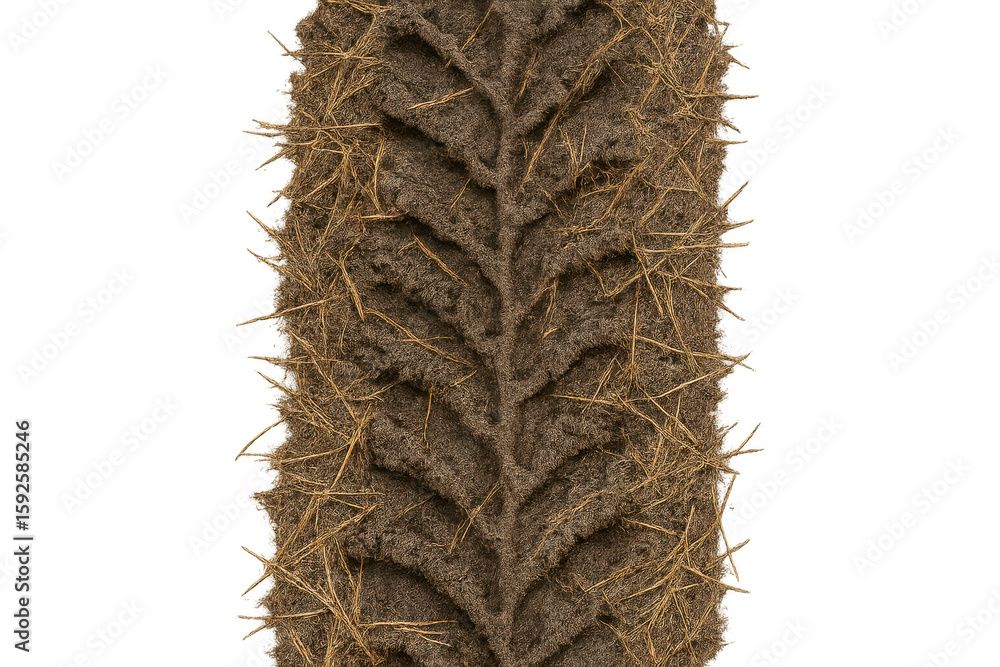 Aufkleber tractor tire creating a deep track mark on dry muddy terrain with straw, transparent background