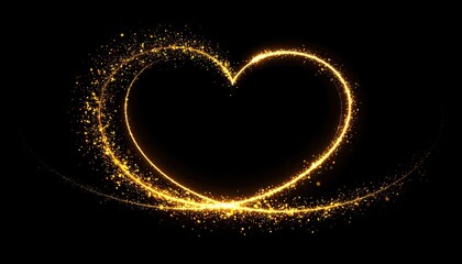 Glowing gold heart shape on black background