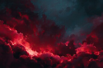 Fiery crimson clouds against a stormy night sky