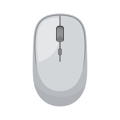 A top-down view of a sleek, modern, wireless computer mouse in a light gray color.