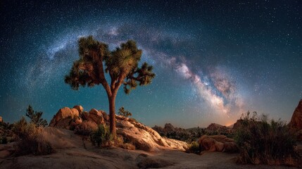 Fototapeta premium Desert landscape under a vibrant Milky Way