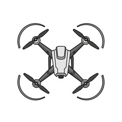 Simple graphic illustration of a drone, showing its four rotors and body.