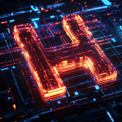 Obraz premium HUD-style alphabet render with luminous grid and cyber glow 