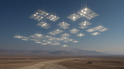 Drones swarm in geometric formation over desert test site
