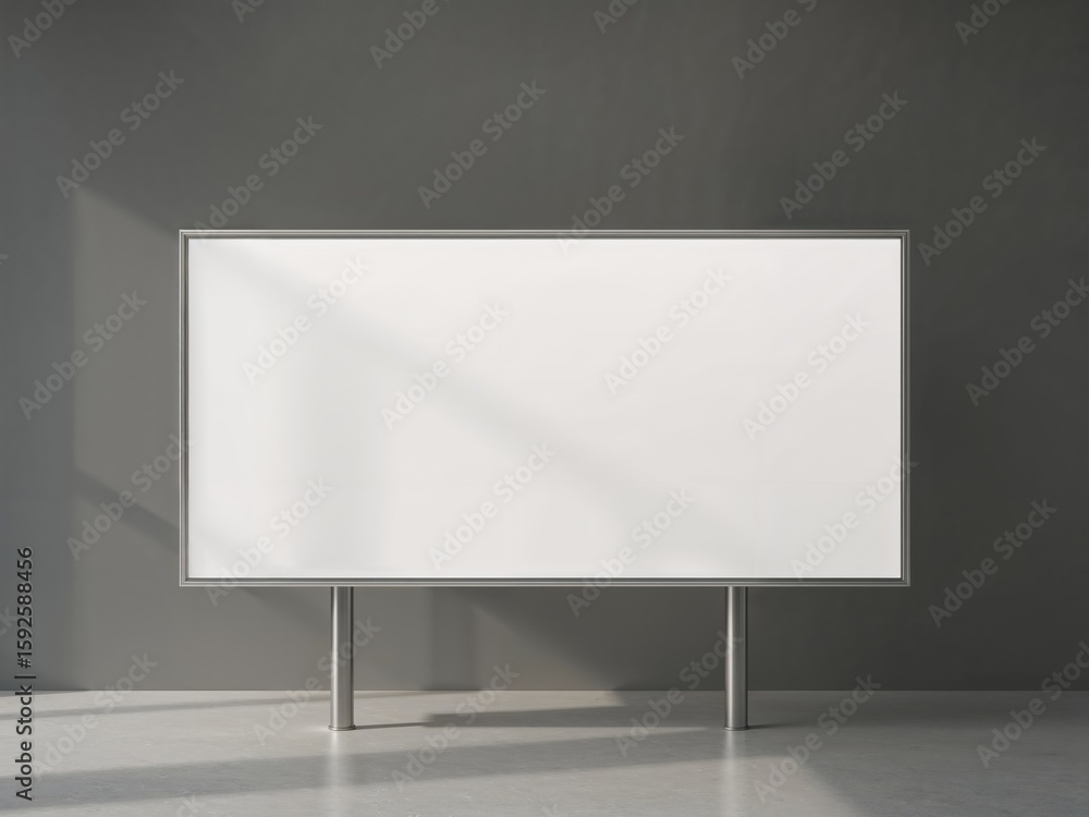 Poster clean and minimalist display board mockup featuring a white rectangular screen for advertisement or 