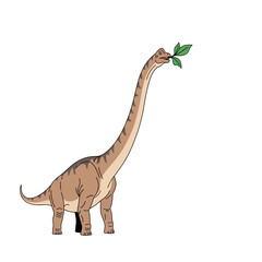Cartoon illustration of a long-necked dinosaur eating leaves.