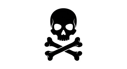 Black and White Skull with Crossed Bones Vector Illustration, Symbolizing Danger, Death, and Skeletal Remains on an Isolated Background.