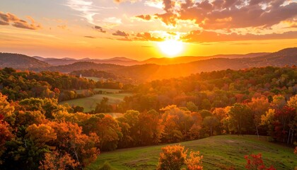 Autumn sunset over rolling hills