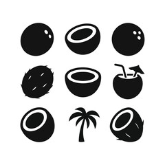 Coconut silhouette icon pack isolated on white background