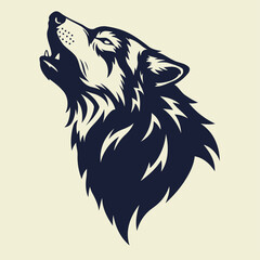 Fototapeta premium Dark Blue Silhouette of Howling Wolf Head in Side-Back View.