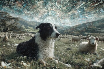 Sheepdog herding in countryside reflects joyful work and bond. Dog happiness. Dogs that smile: the breeds that naturally bring cheer to families. Dog laughter. Happy pups.