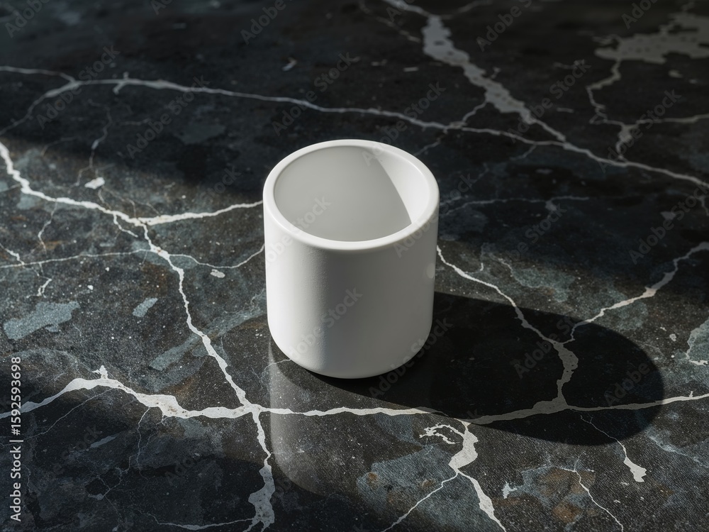 Poster elegant minimalist pen holder casting a soft shadow on a surface with a marbled aesthetic creating a