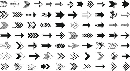 A diverse collection of hand-drawn vector arrows, icons, and banners in black and white, perfect for web design and vintage illustrations