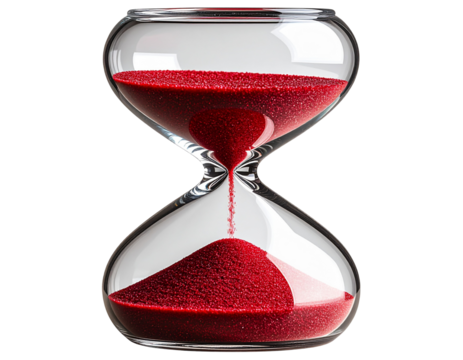 Elegant Red Sand Hourglass with Sleek Glass Design Isolated on Transparent Background PNG