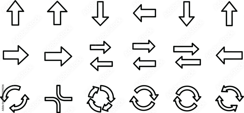 Poster a versatile set of arrow icons for web design, offering direction and navigation symbols for buttons