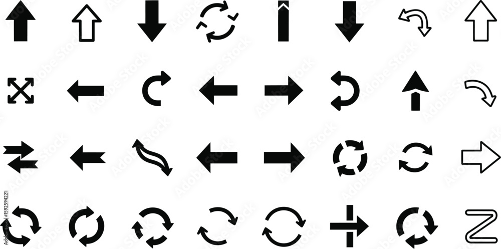 Poster a versatile set of arrow icons for web design, offering direction and navigation symbols for buttons