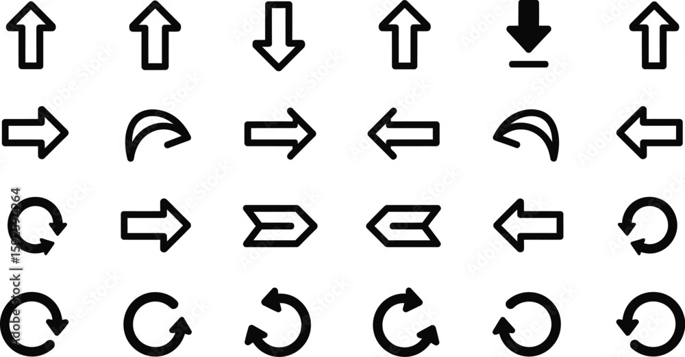 Poster a versatile set of arrow icons for web design, offering direction and navigation symbols for buttons