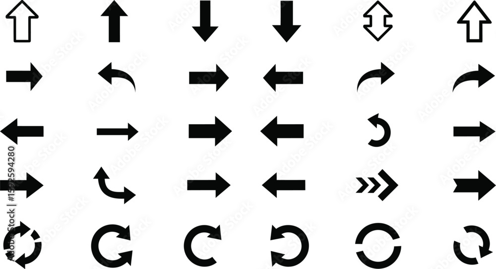 Poster a versatile set of arrow icons for web design, offering direction and navigation symbols for buttons