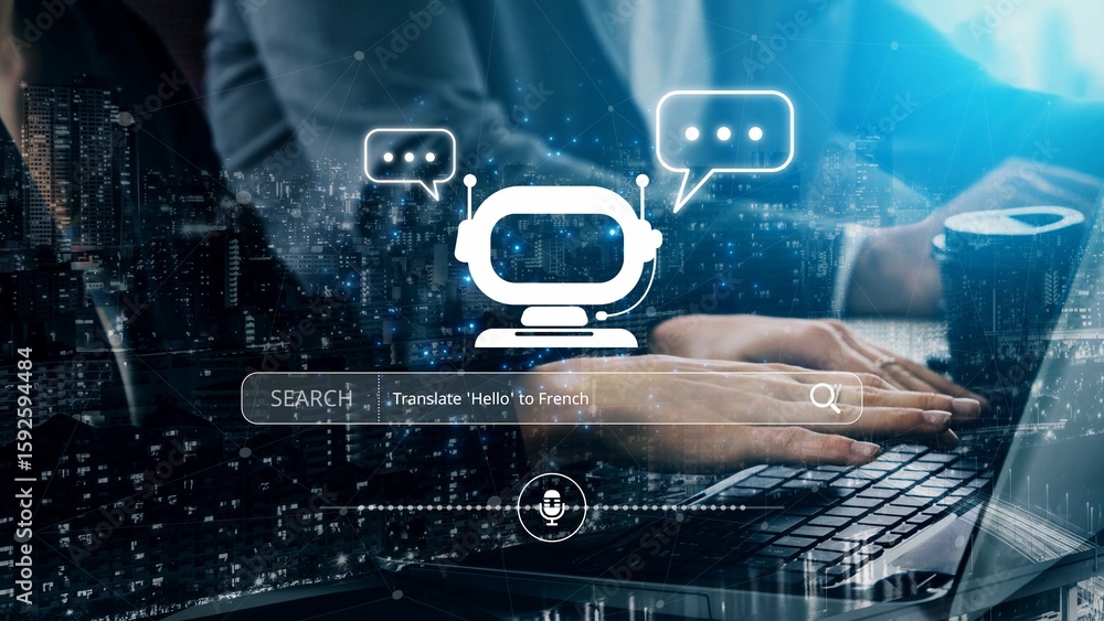 Poster ai assistant with voice chat interface, combining smart chatbot, voice command, and ai-powered contr