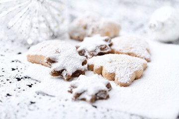 Christmas cookies on bright background. Soft focus. Close up.	