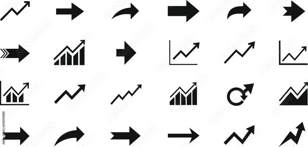 Poster a comprehensive set of arrow icons for web and app design, including various directional symbols and