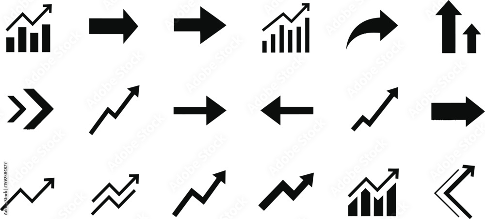 Poster a comprehensive set of arrow icons for web and app design, including various directional symbols and