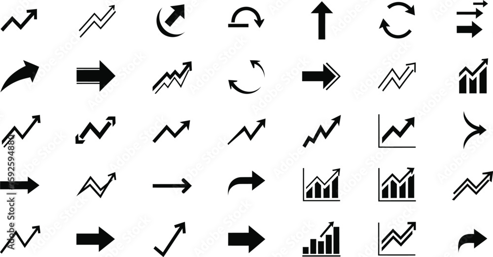 Poster a comprehensive set of arrow icons for web and app design, including various directional symbols and