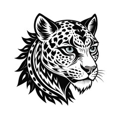 Stylized black and white leopard head illustration for banners and advertisements