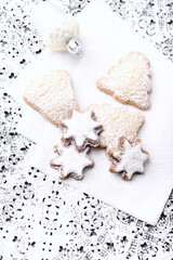 Christmas cookies on bright background. Soft focus. Close up.	