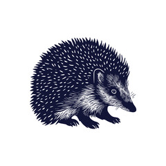 Vector engraved illustration of a hedgehog depicted in a minimalist style with detailed spines and serene expression. Ideal for nature-themed designs and educational materials