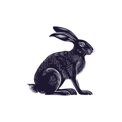 Detailed vector illustration of a hare sitting in profile, showcasing intricate line work and texture. The hare's attentive posture attracts attention, making it suitable for various design projects. 