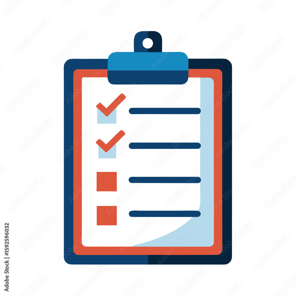 Poster checklist clipboard with red checkmarks on a clean white background