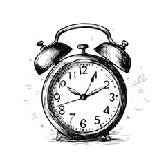 Vintage Alarm Clock Sketch on White Background
