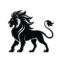 Majestic black lion silhouette walking with a powerful stride