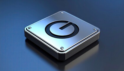 Metallic square button with a central G