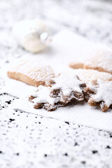 Christmas cookies on bright background. Soft focus. Close up.	