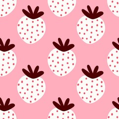 Cute white strawberry pattern on pink background, perfect for kids, textile, and summer-themed designs. Fun and playful fruit illustration in flat style.