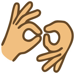 An icon of two hands forming gestures, representing sign language and communication for the hearing impaired.