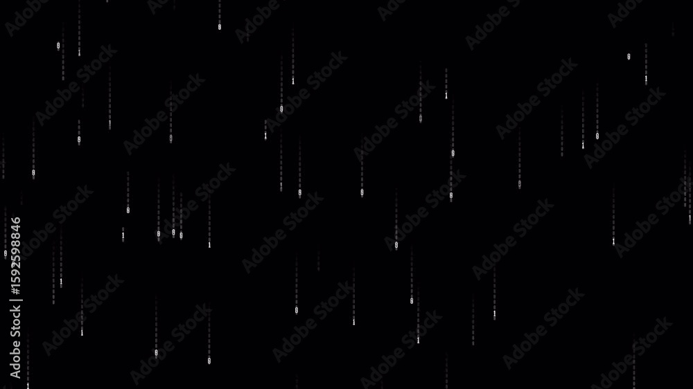 Poster binary code raining down on a black background