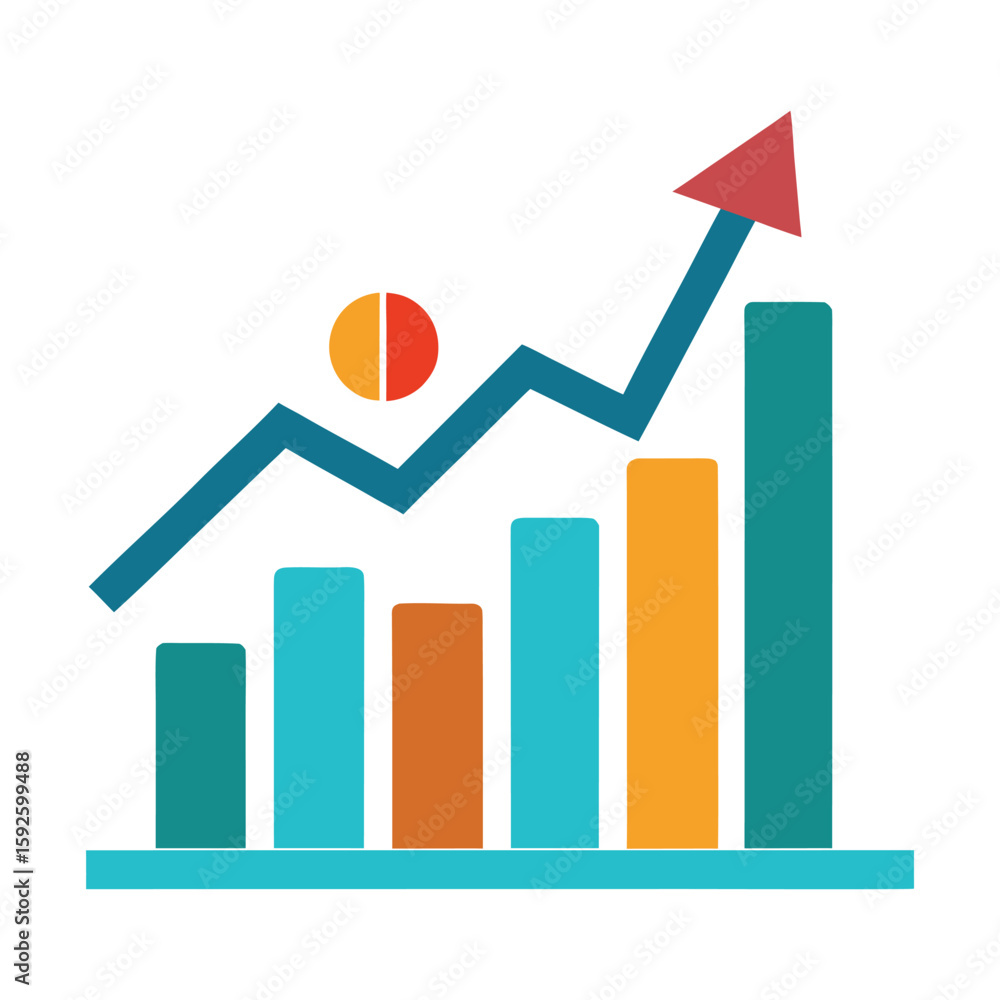 Poster abstract upward trending graph with a prominent arrow signifying growth and analytics