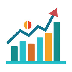 Abstract upward trending graph with a prominent arrow signifying growth and analytics