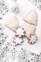 Christmas cookies on bright background. Soft focus. Close up.	