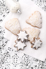 Christmas cookies on bright background. Soft focus. Close up.	