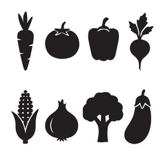 Minimalist Vegetable Silhouettes &ndash; Black and White Line Art of Fresh Produce for Healthy Living Designs

