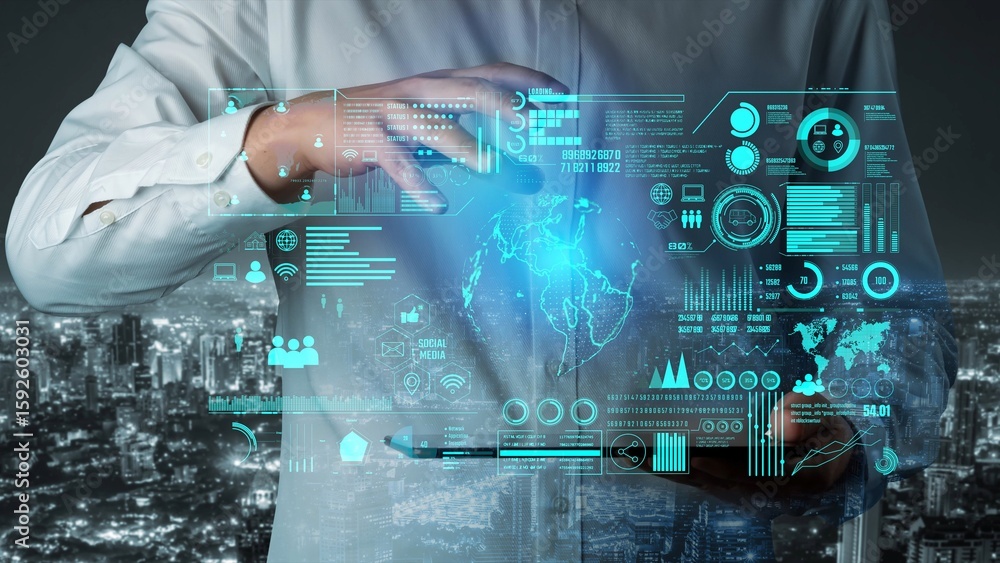 Poster data center monitoring dashboard visualize network performance, connection status, usage rate, and t