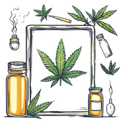 Marijuana Leaf Sketch on White Background