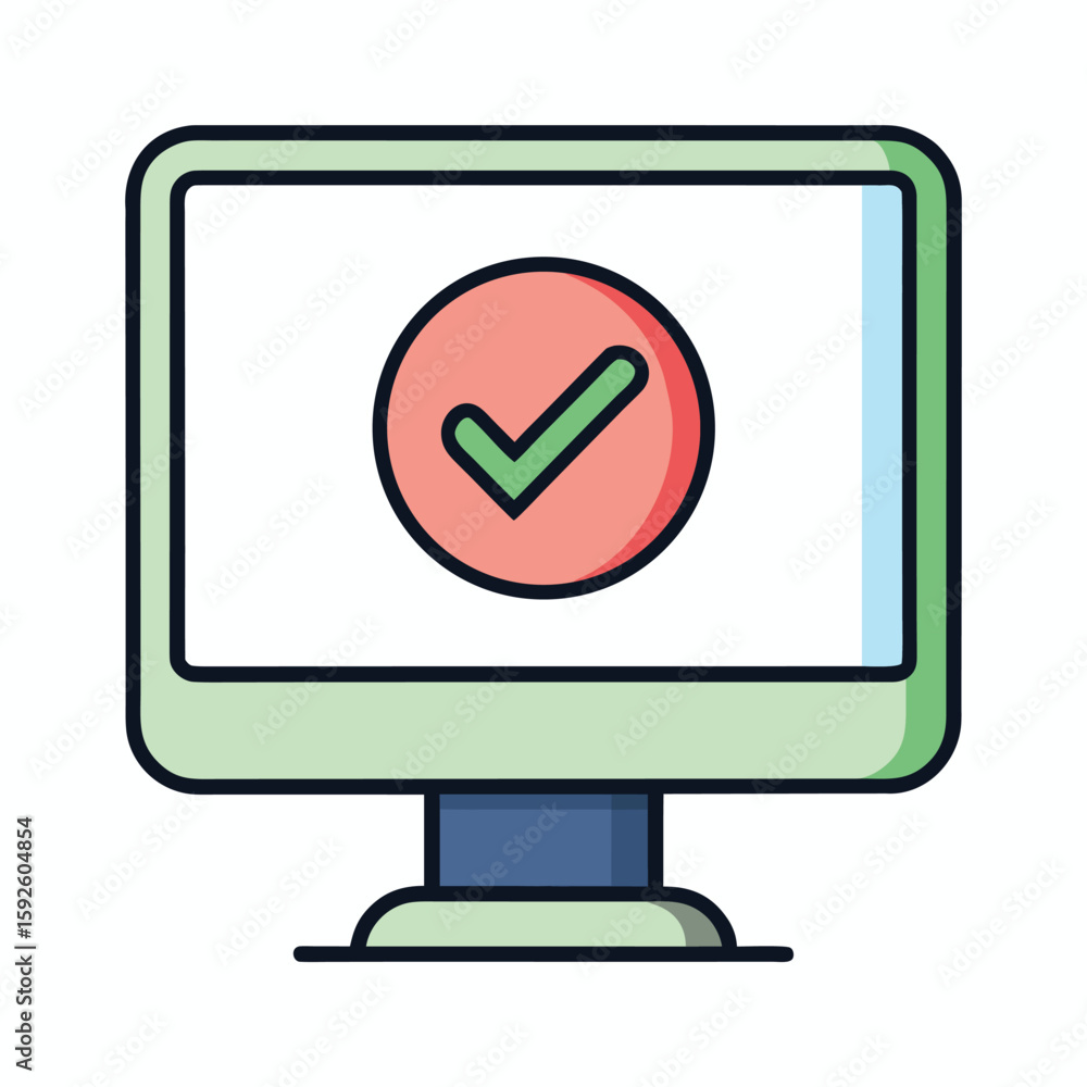 Fototapete computer monitor displaying a completed task with a green checkmark