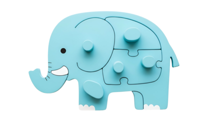 Elephant Puzzle Toy Shows Pieces Together on Transparent Background, Educational Game