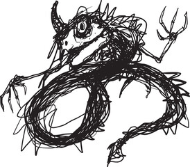Handmade Abstract Scribble Monster &ndash; No AI Drawing of Unknown Creature